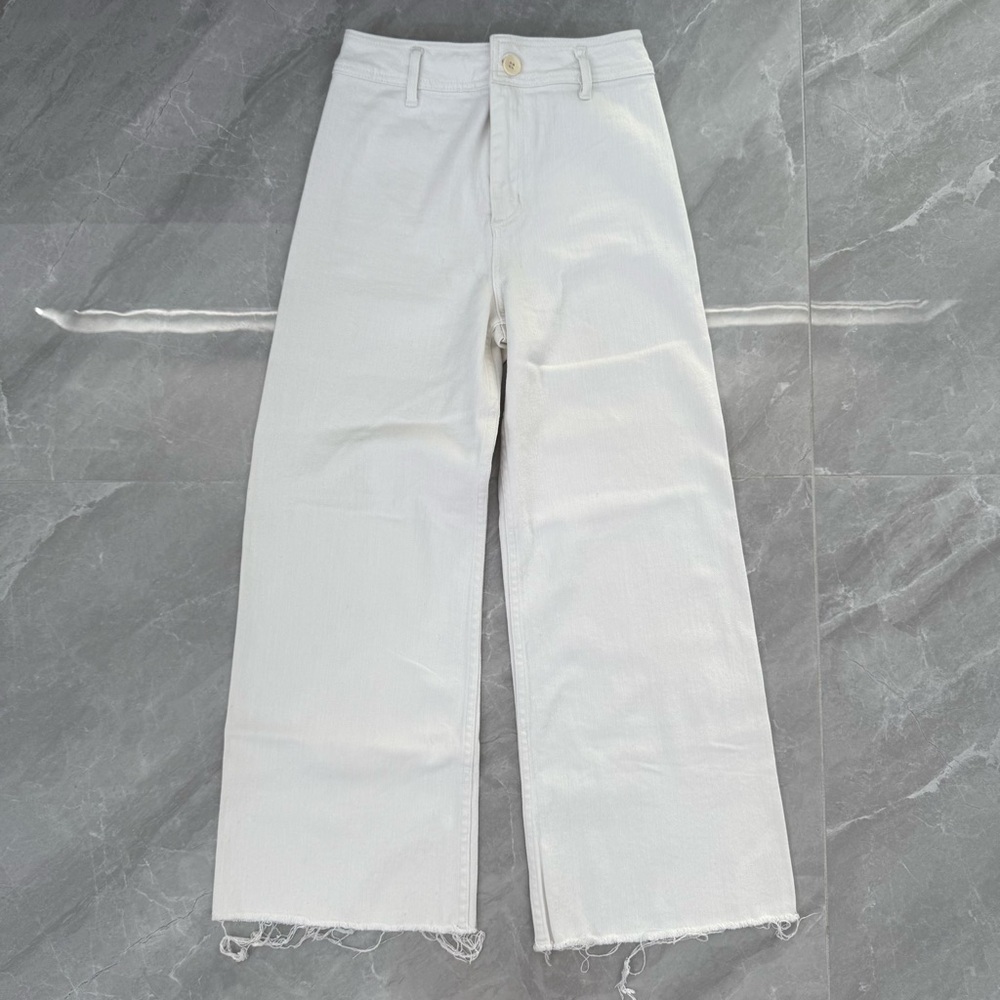 Women’s Miou Muse Straight Wide Leg Denim Pants Raw Hem Size Medium - Picture 2 of 16